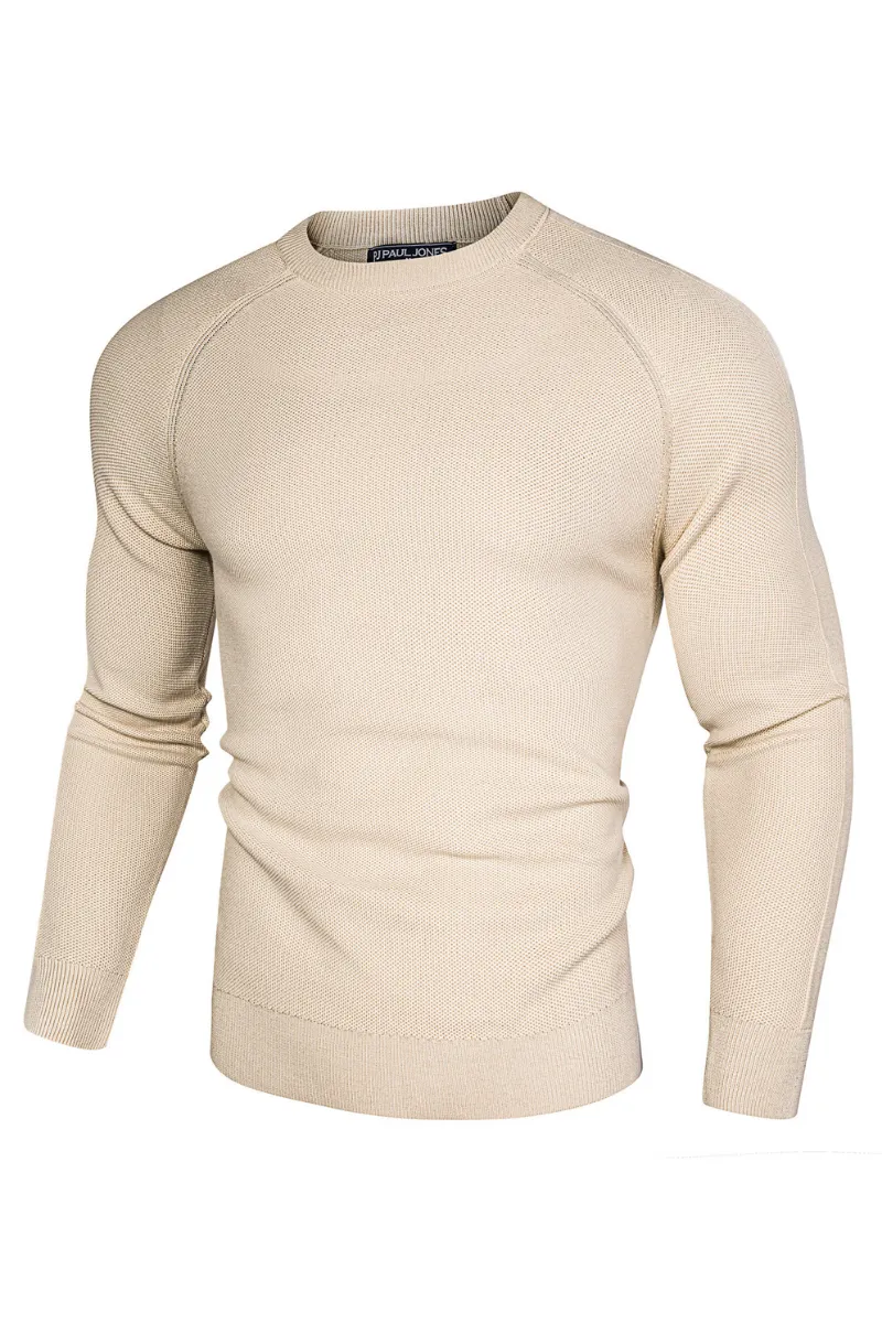 Men Cellular Textured Sweater Long Raglan Sleeve Crew Neck Kitted Tops