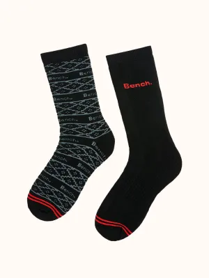 Men's Full Cushion Thermal Crew Socks (2 Pairs) - Black/Red