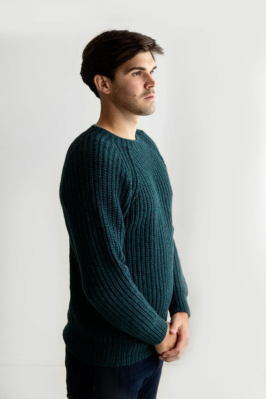 Mens Geelong Superfine Lambswool Fisherman’s Rib Jumper - Teal