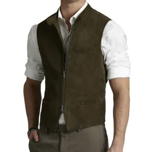 Men's Vintage Suede Slim Fit Zip Vest 81404115U