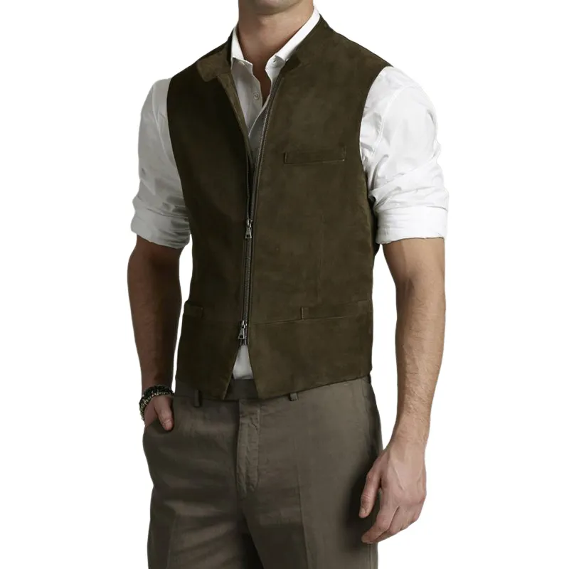 Men's Vintage Suede Slim Fit Zip Vest 81404115U