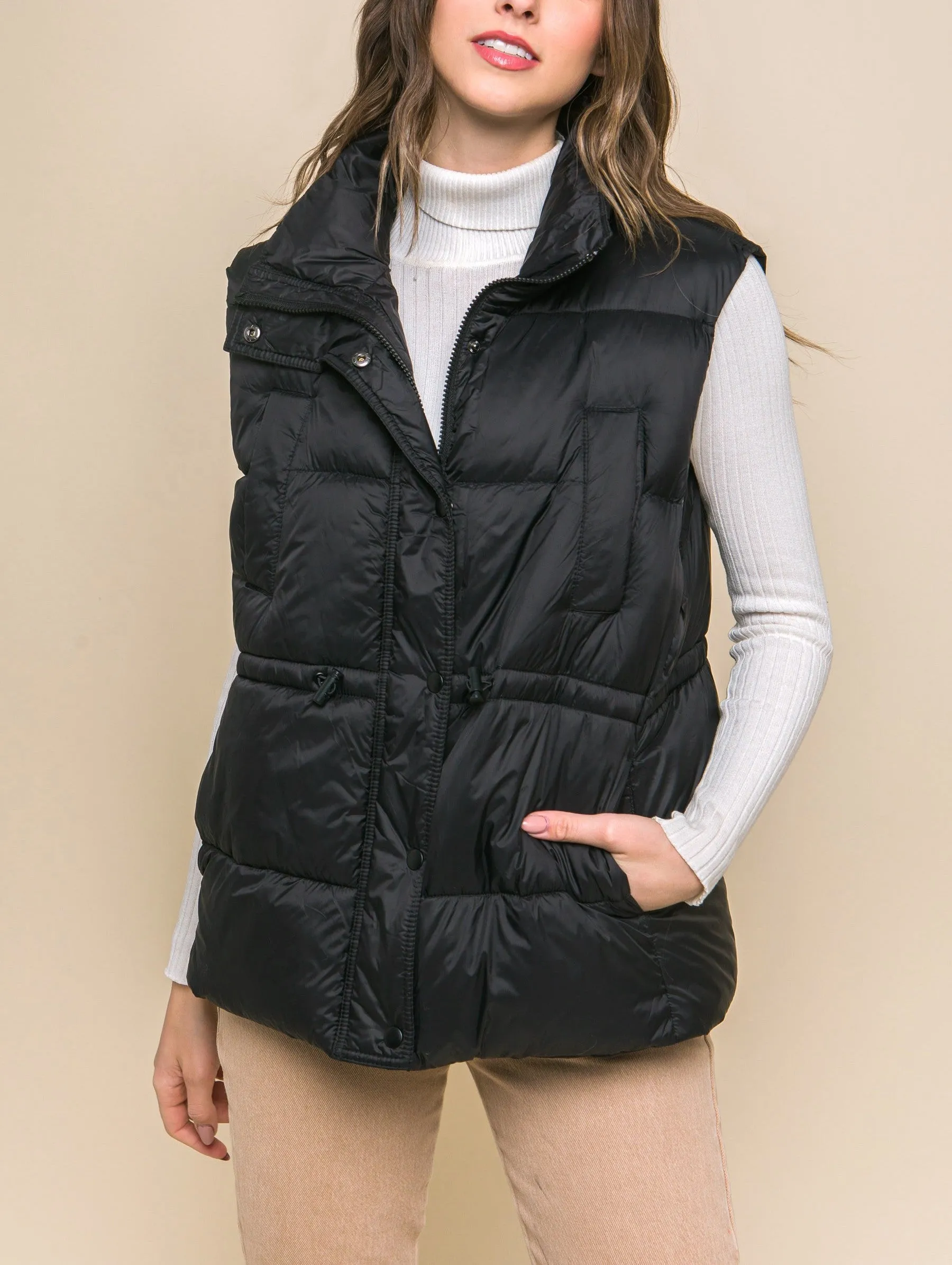 Moonbeam Zip Up Button Puffer Vest