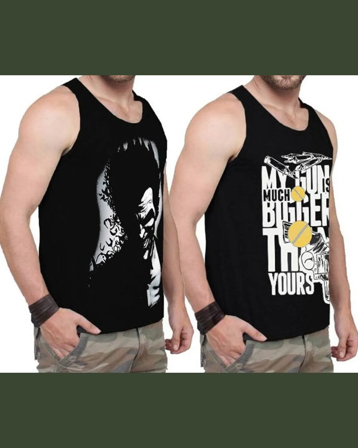 (Pack of 2) Men Printed Vest / Black