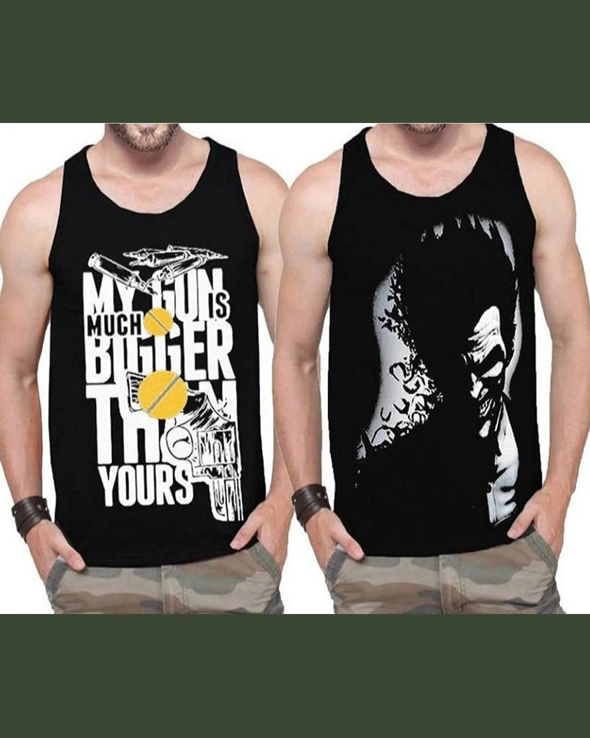 (Pack of 2) Men Printed Vest / Black