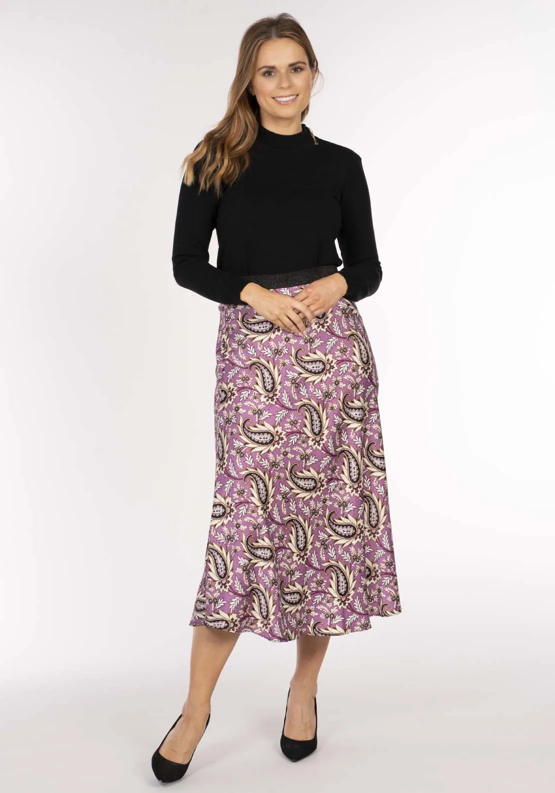 Paisley Print Skirt - Pink / Black