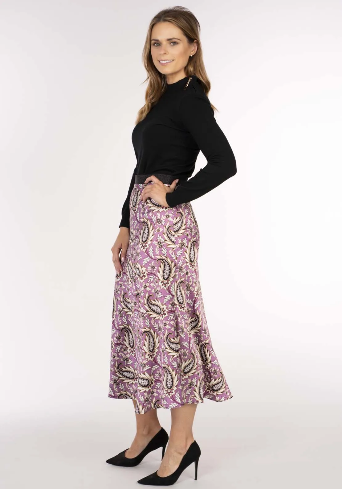 Paisley Print Skirt - Pink / Black