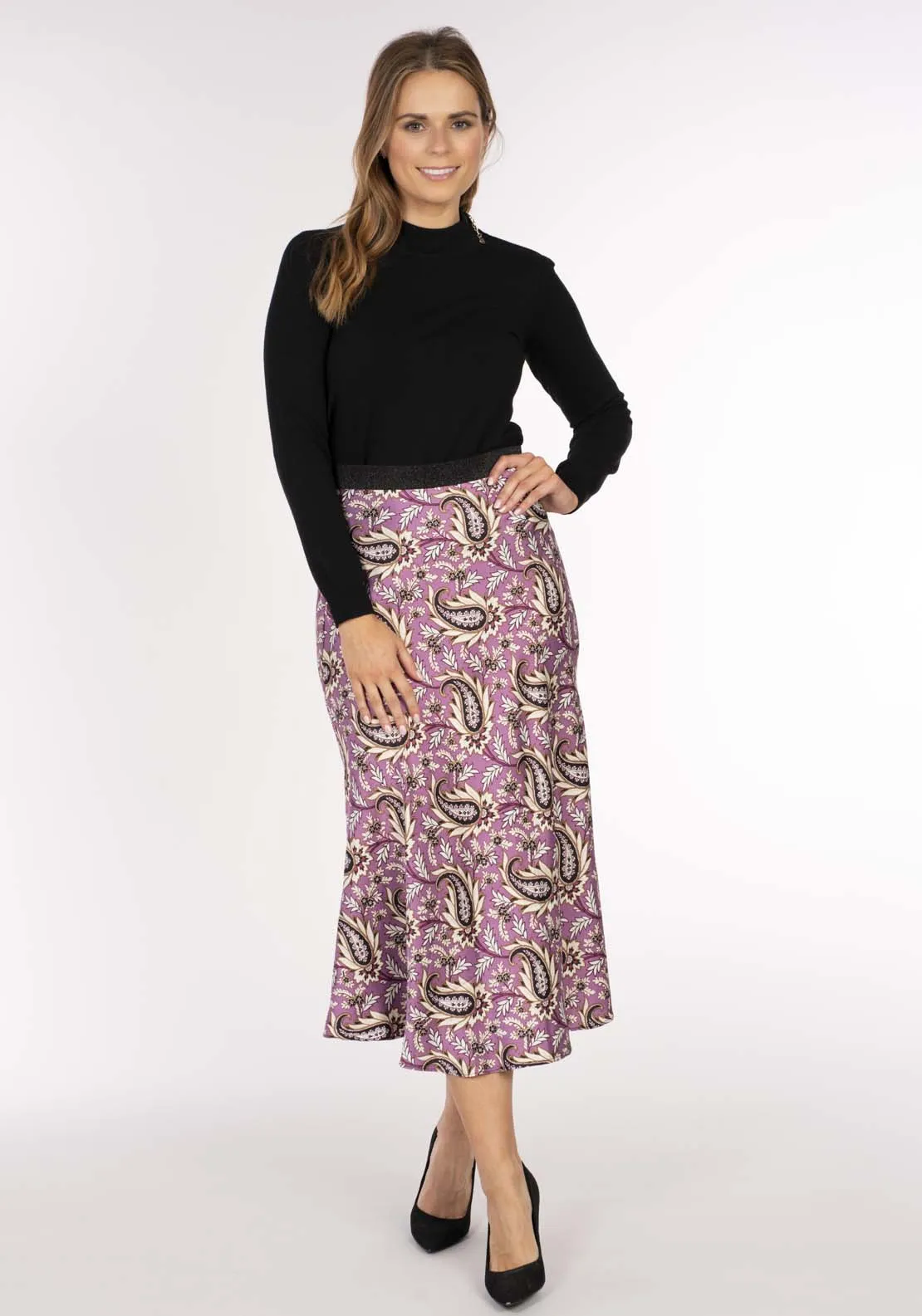 Paisley Print Skirt - Pink / Black