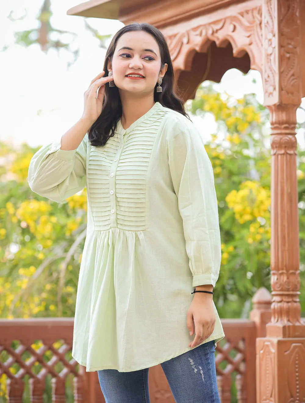 Pastel Green Cotton Tunic Top (pack of 1)