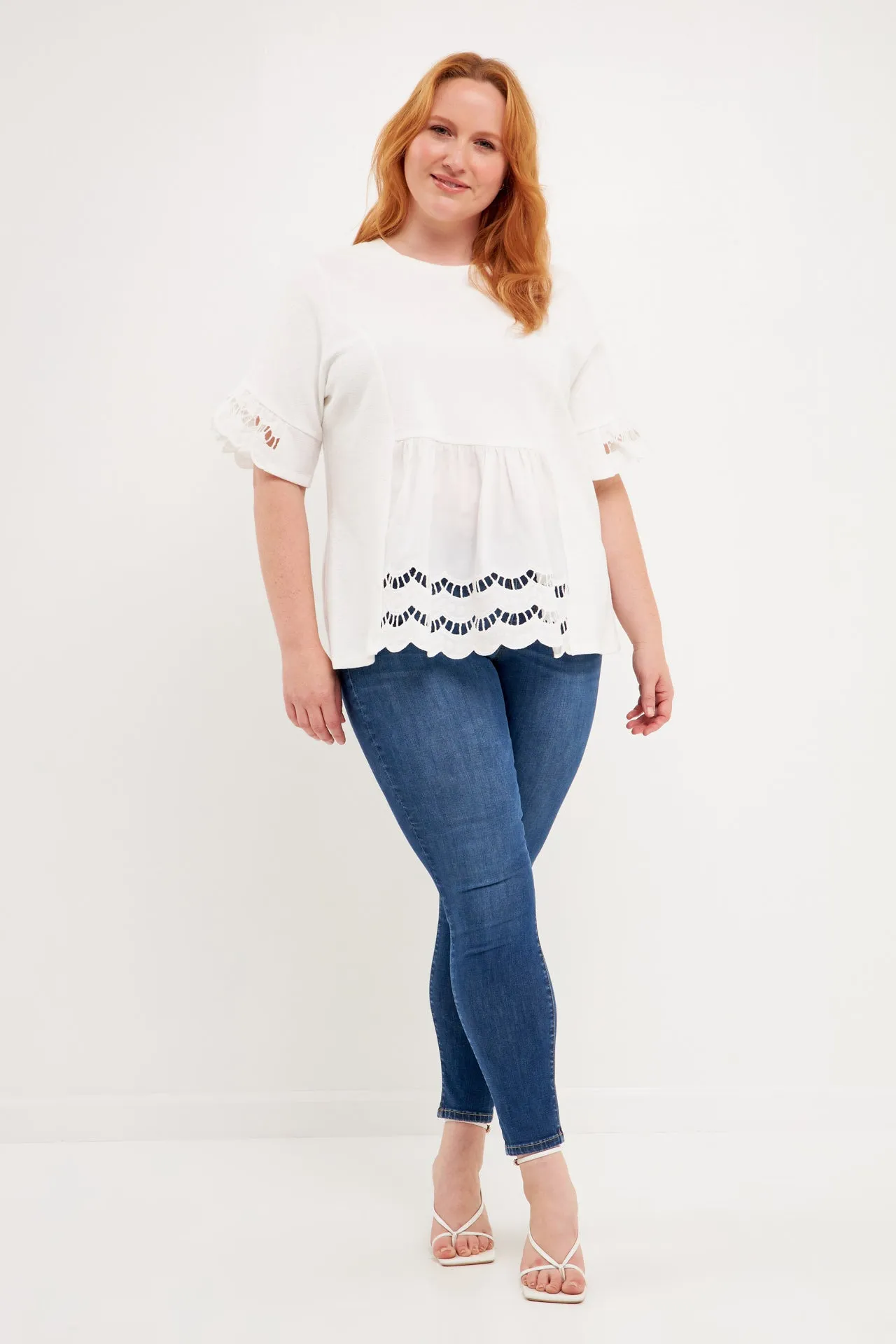 Plus Size Knit Eyelet Mixed T-Shirts