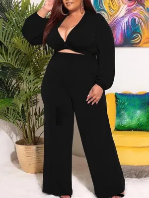 Plus Size V Neck Tops & Long Pants