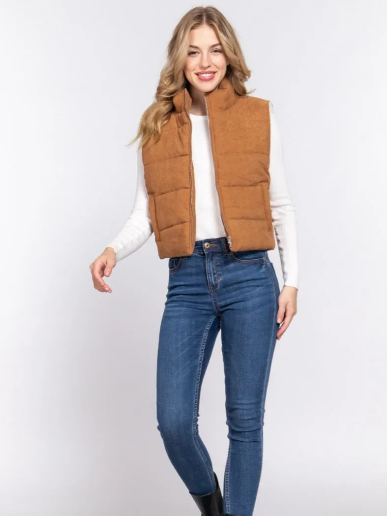 Rae Corduroy Puffer Vest - Camel