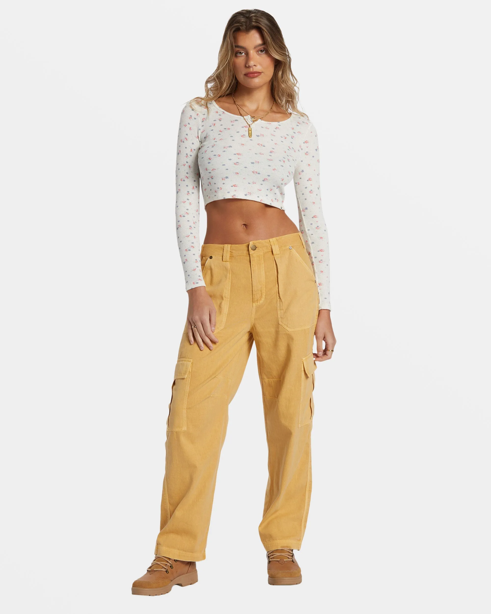 Reese Thermal Long-Sleeve Cropped Top - White Cap