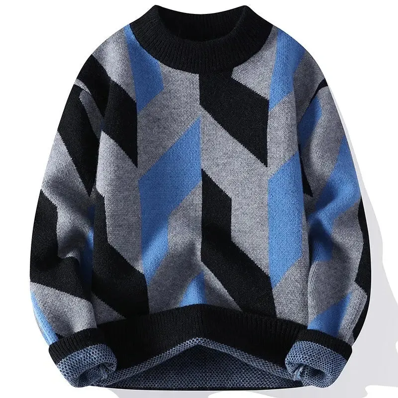 Round Neck Sweater Autumn And Winter Cool Contrast Color Sweater