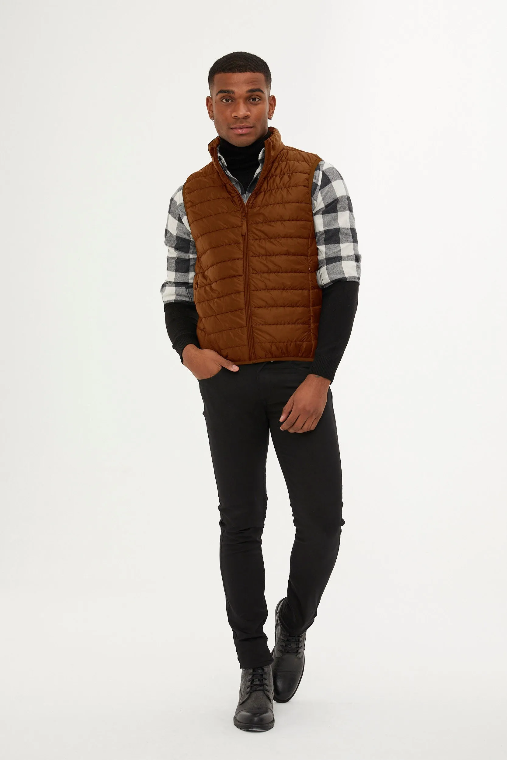 Slim Fit Padded Down Like Black Padded Vest, Brick 4