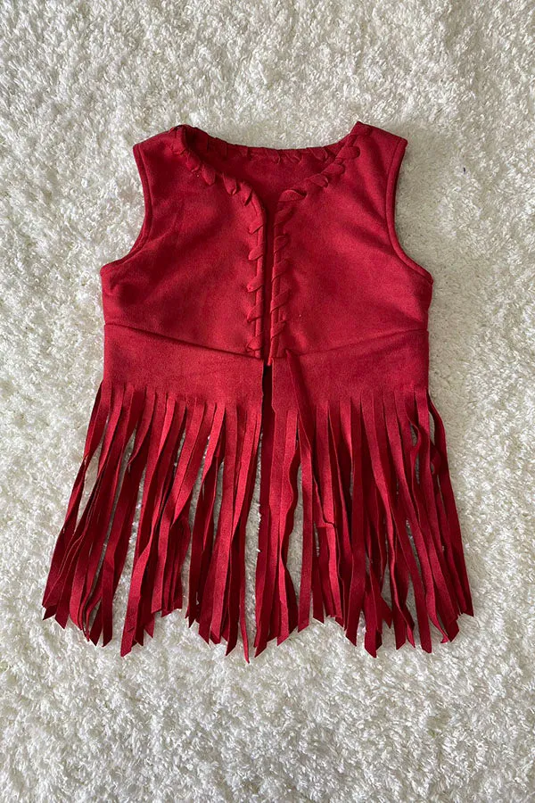 Solid suede vest cardigan with tassels DLH2681