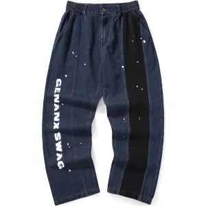 Splash Ink Print Straight Denim Jeans