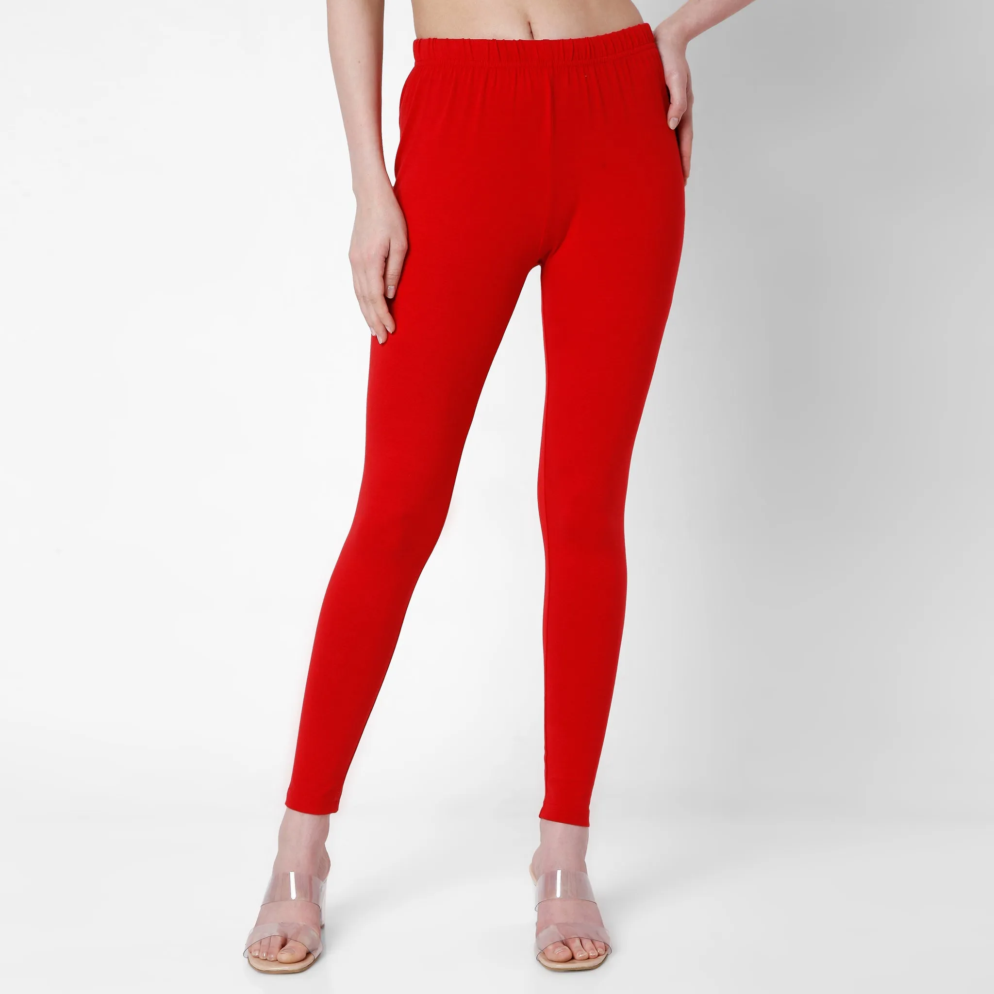 Straight Fit Solid Mid Rise Leggings