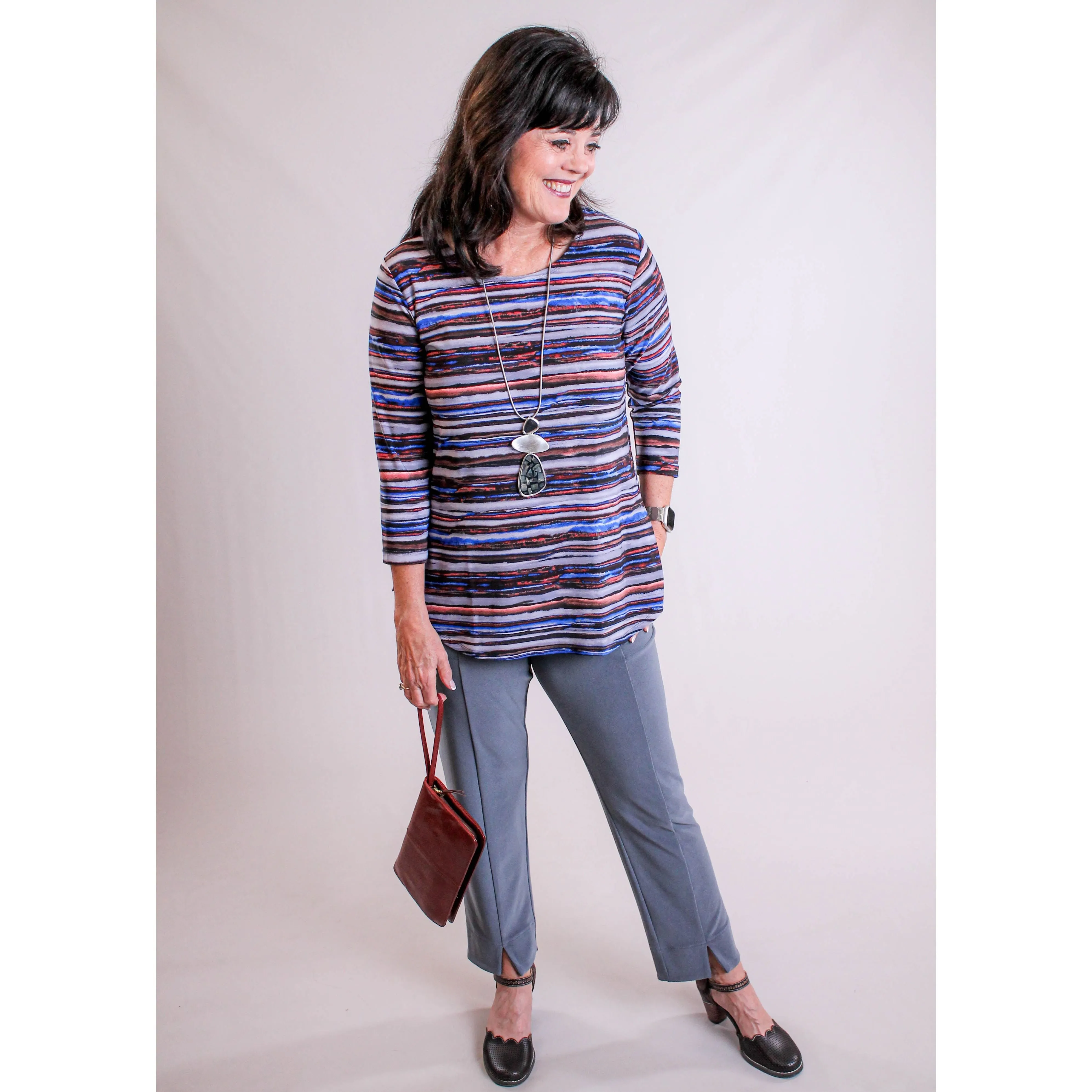 Sympli Elemental Stripes Go To Classic Relaxed Tee with 3/4 Sleeves