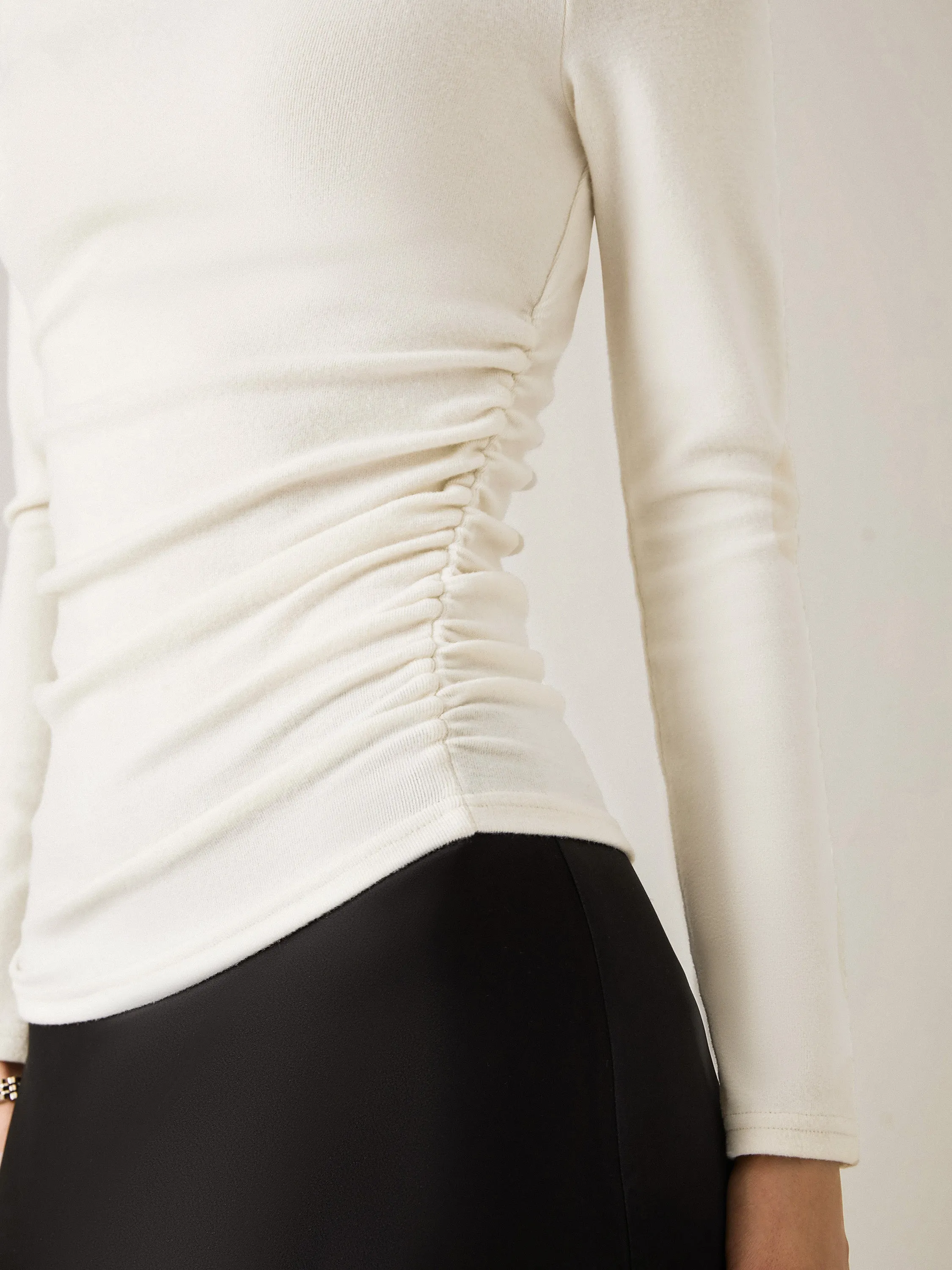 Thermal Ruched Sides Tuckable Mockneck Top