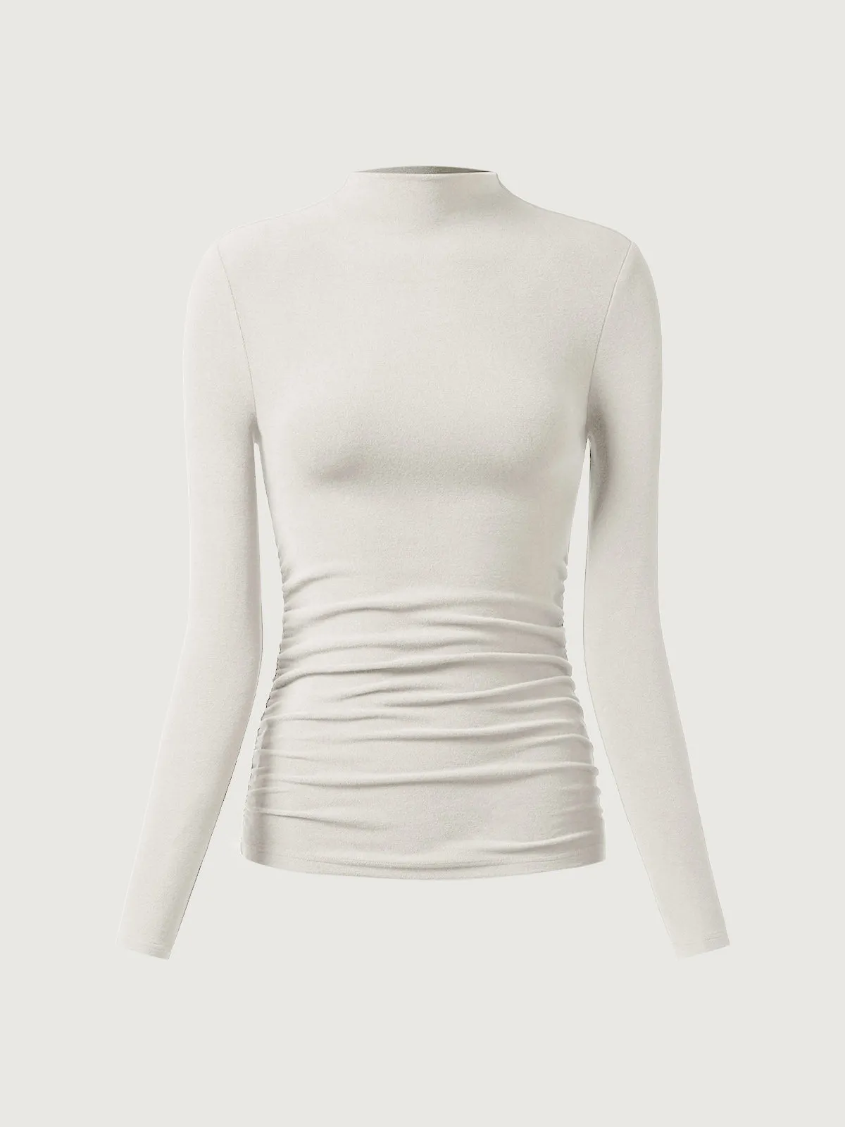 Thermal Ruched Sides Tuckable Mockneck Top