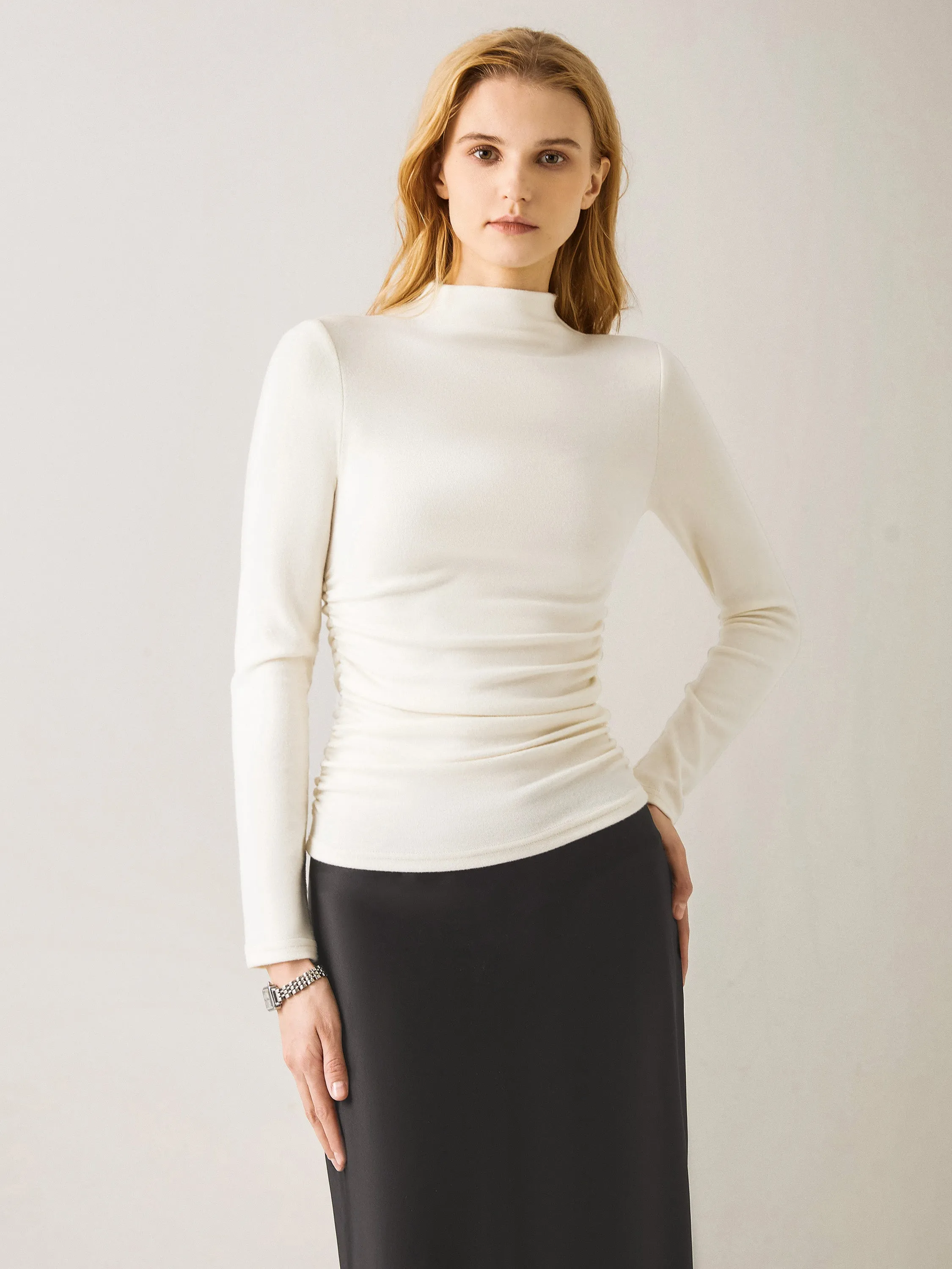 Thermal Ruched Sides Tuckable Mockneck Top