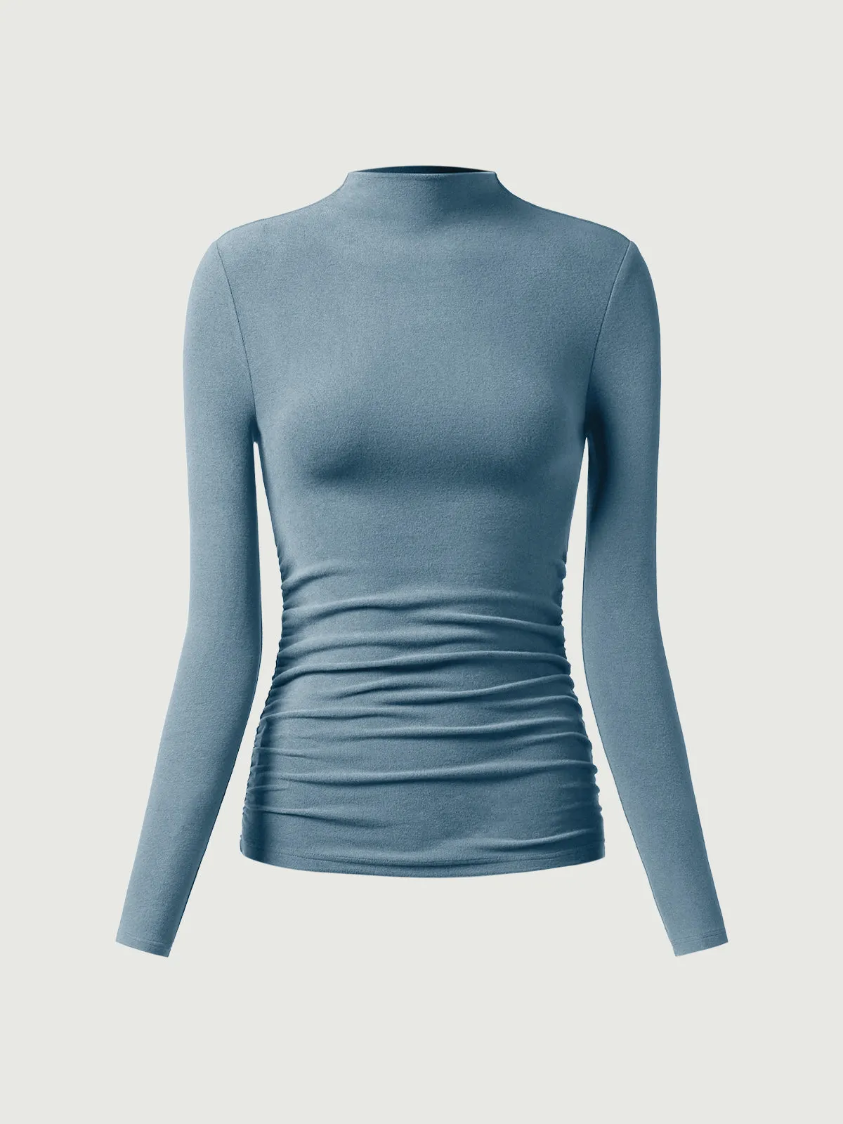 Thermal Ruched Sides Tuckable Mockneck Top