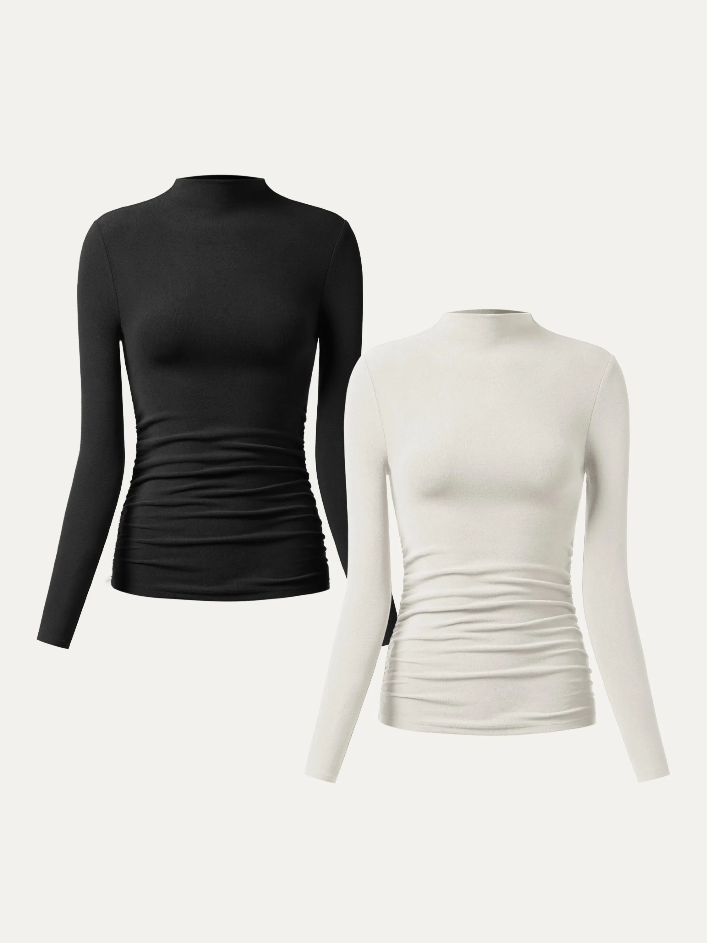 Thermal Ruched Sides Tuckable Mockneck Top