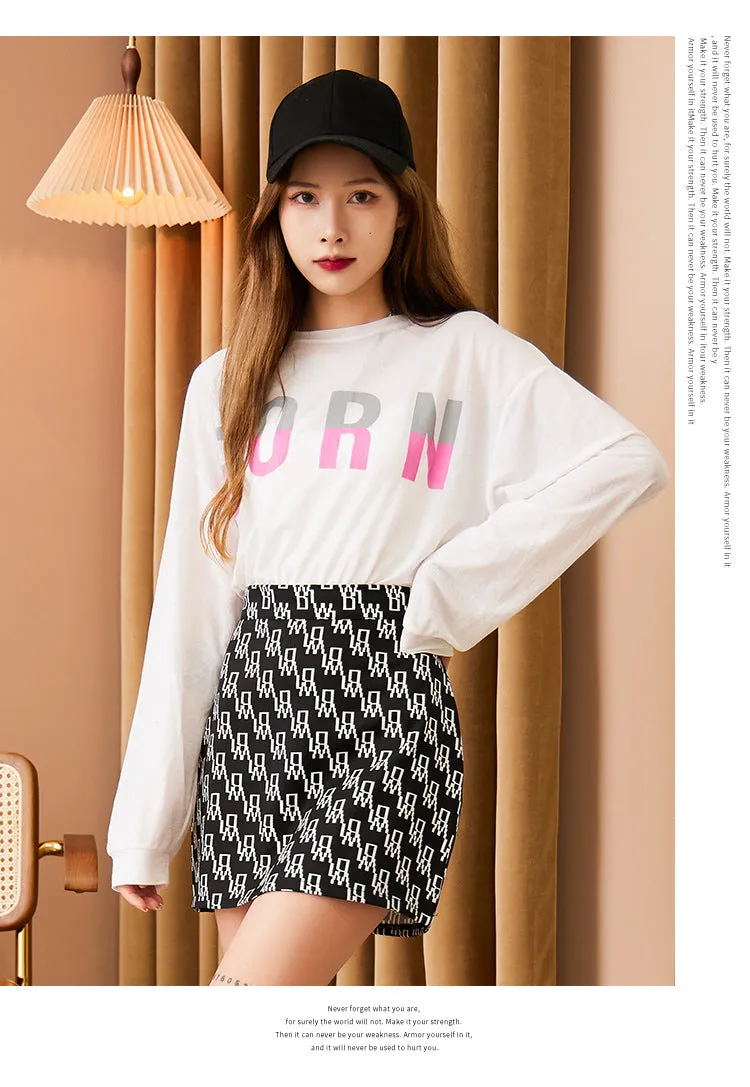 Trendy High Waist Popular Alphabets Printed Europe Women Summer A-Line Skirt Hip Flattering Skirt