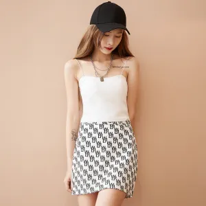 Trendy High Waist Popular Alphabets Printed Europe Women Summer A-Line Skirt Hip Flattering Skirt