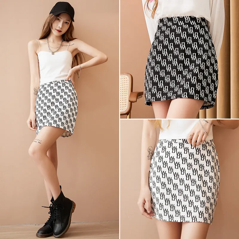 Trendy High Waist Popular Alphabets Printed Europe Women Summer A-Line Skirt Hip Flattering Skirt