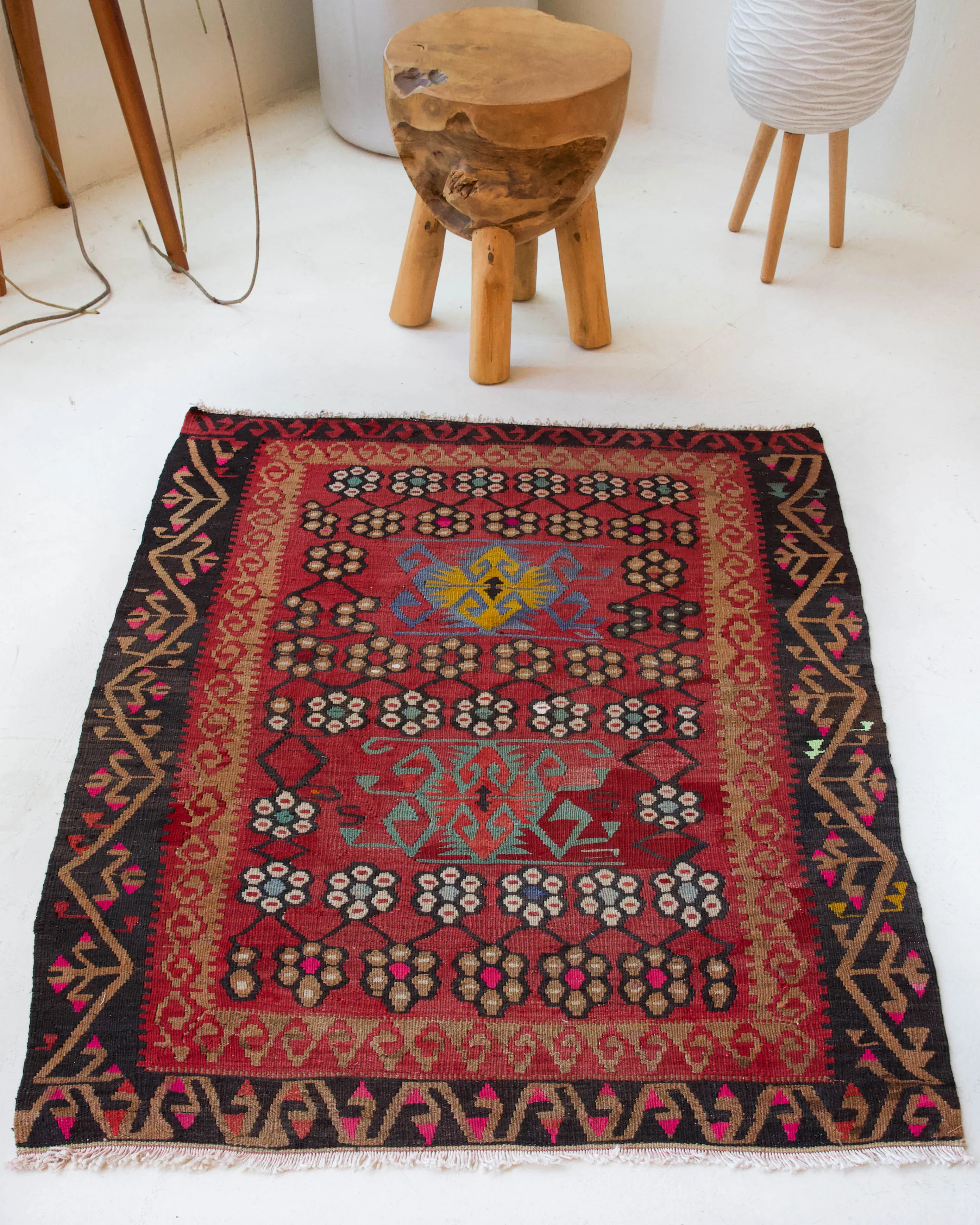 Vintage Kayseri Avsar Kilim Rug 3'5"x4'8"