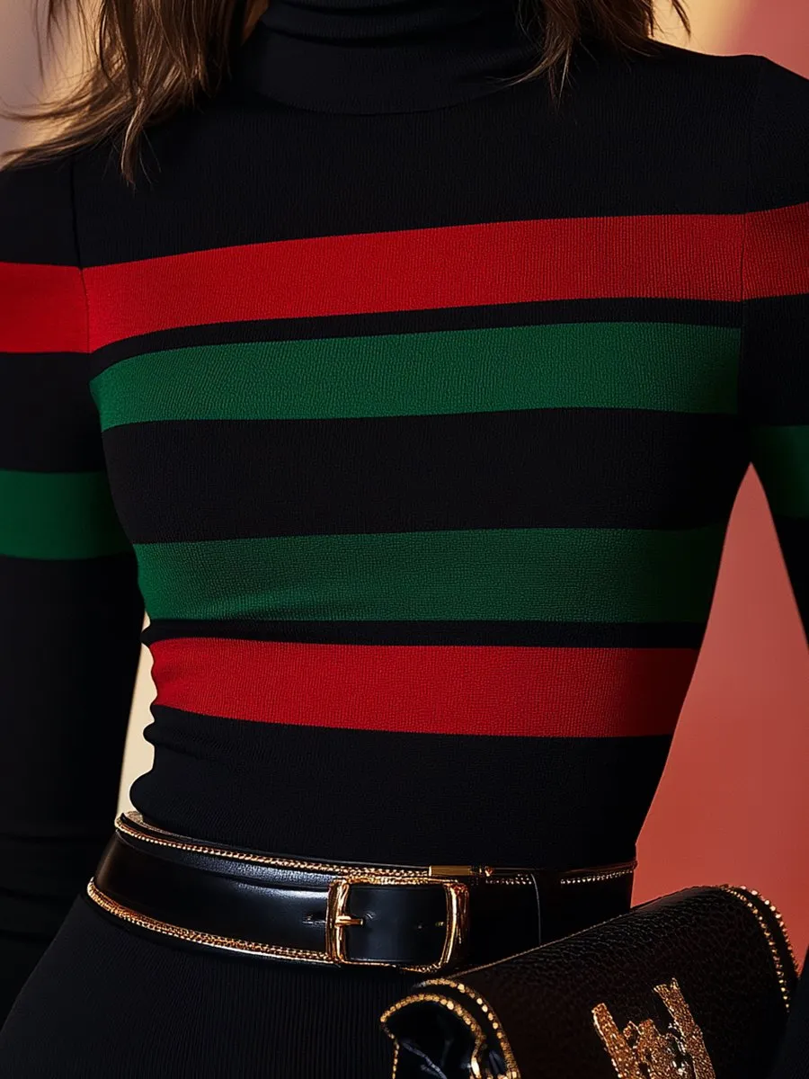 Vivid Stripes Bold Turtleneck Top