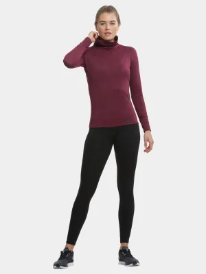 Warm-Up Thermal Long Sleeve Funnel Neck Top For Women With Brushed Inner Fabric, Thumbholes & Reflective Strips