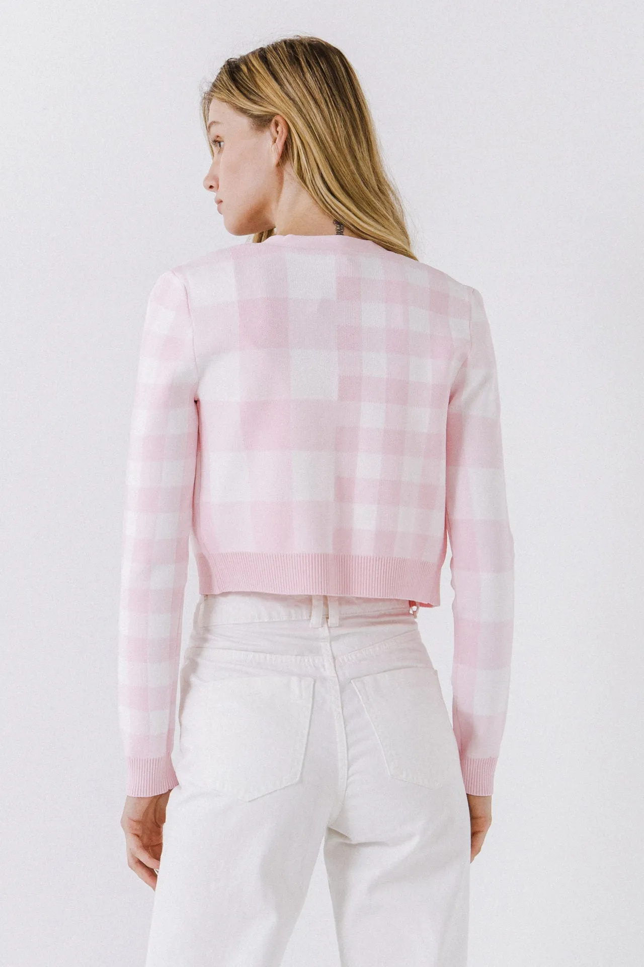 Women Gingham Knit Cardigan