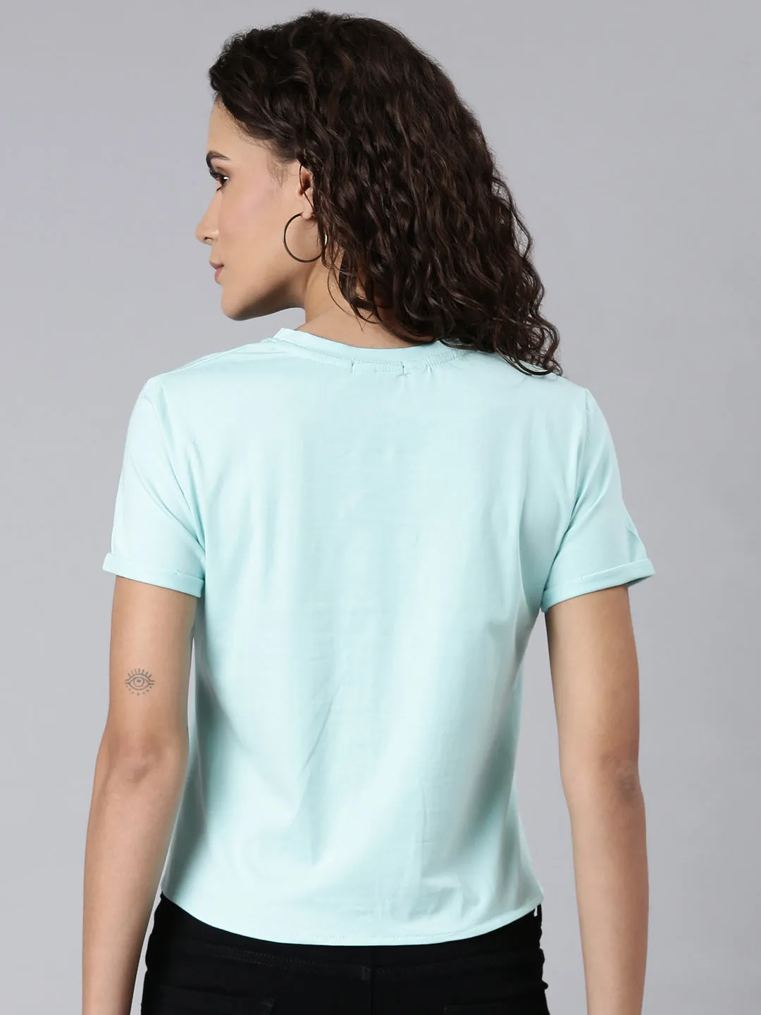 Women Turquoise Blue Typographic Top