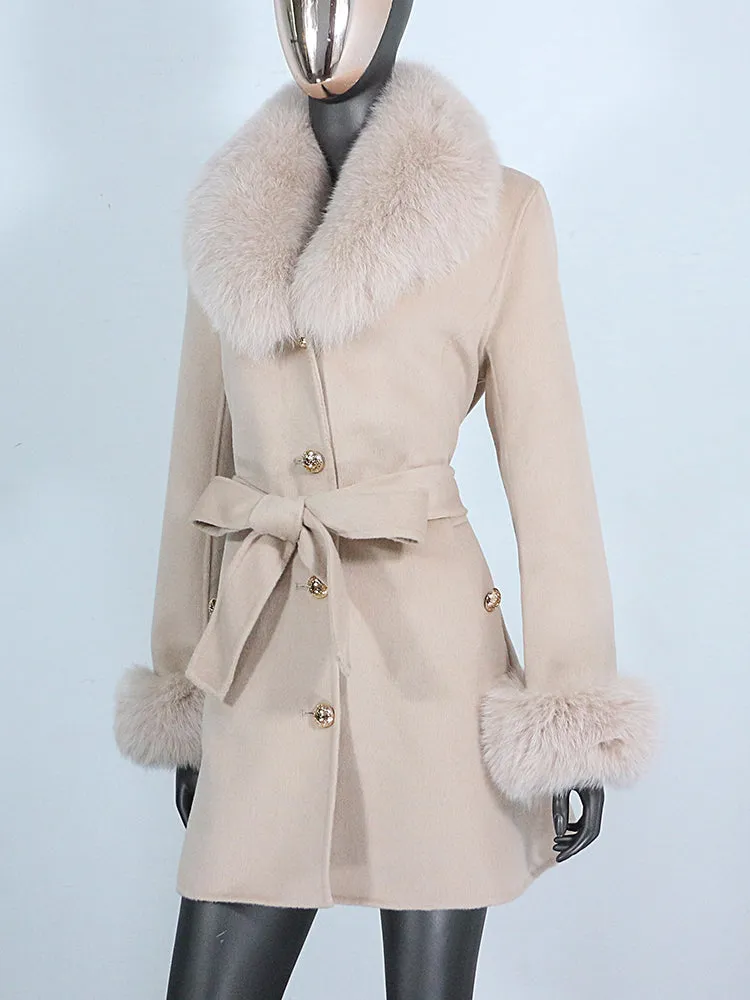 Women's Cashmere Wool Coat with Fox Fur Collar