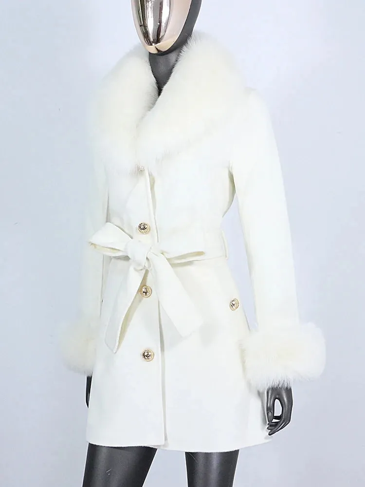 Women's Cashmere Wool Coat with Fox Fur Collar