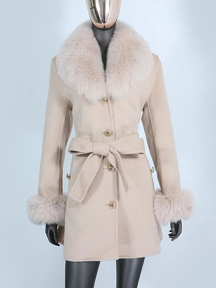 Women's Cashmere Wool Coat with Fox Fur Collar