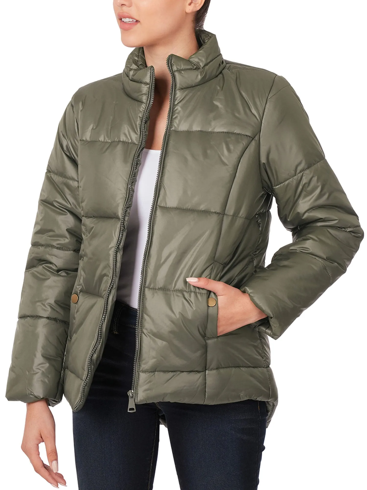 Womens Casual Puffer Jacket with Pockets