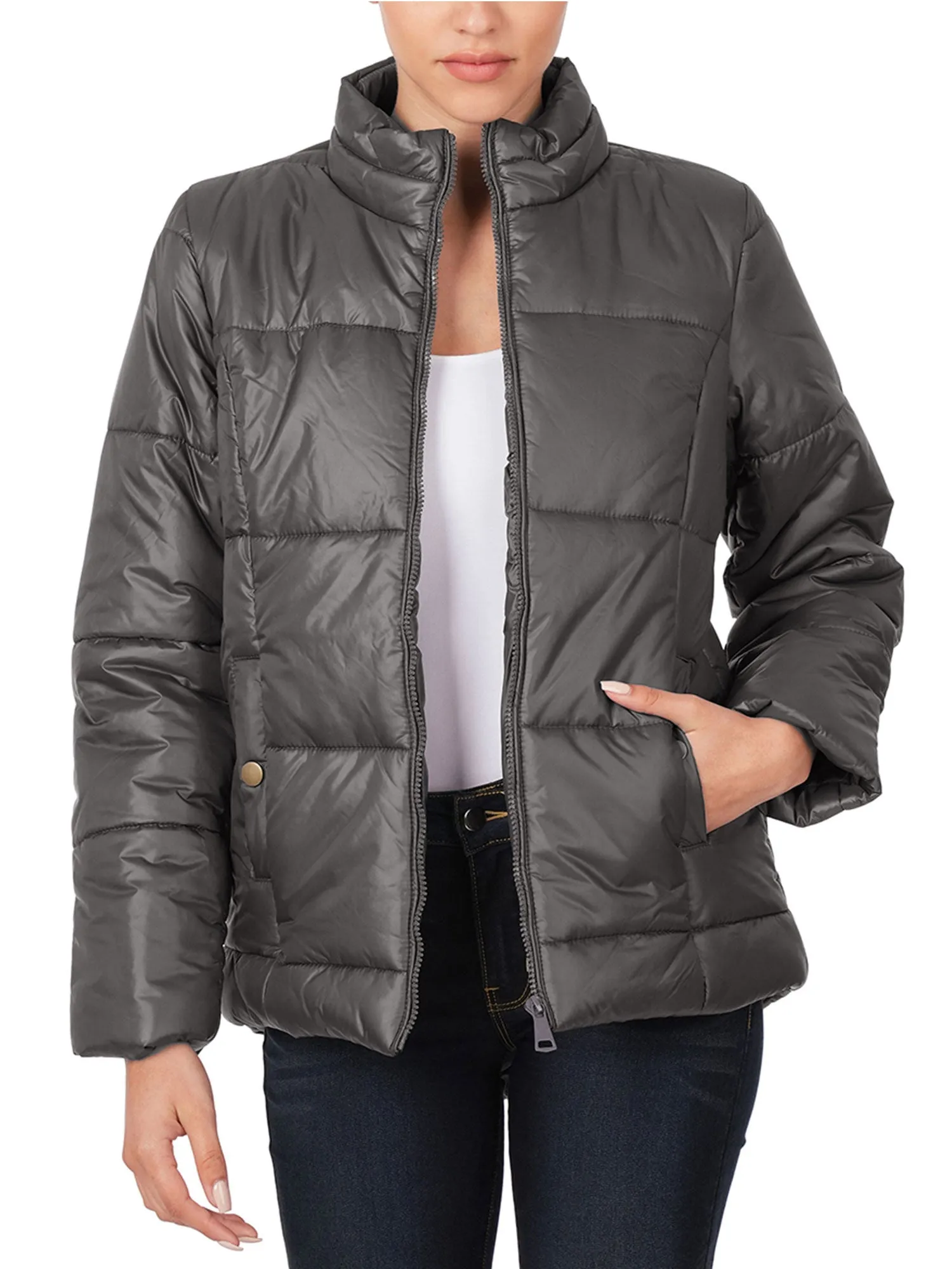 Womens Casual Puffer Jacket with Pockets