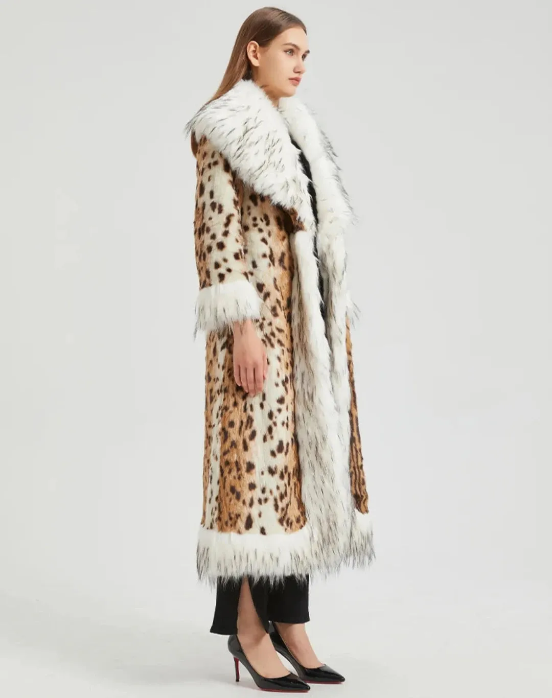 Women's Elegant Faux Mink Fur Extra Long Coat