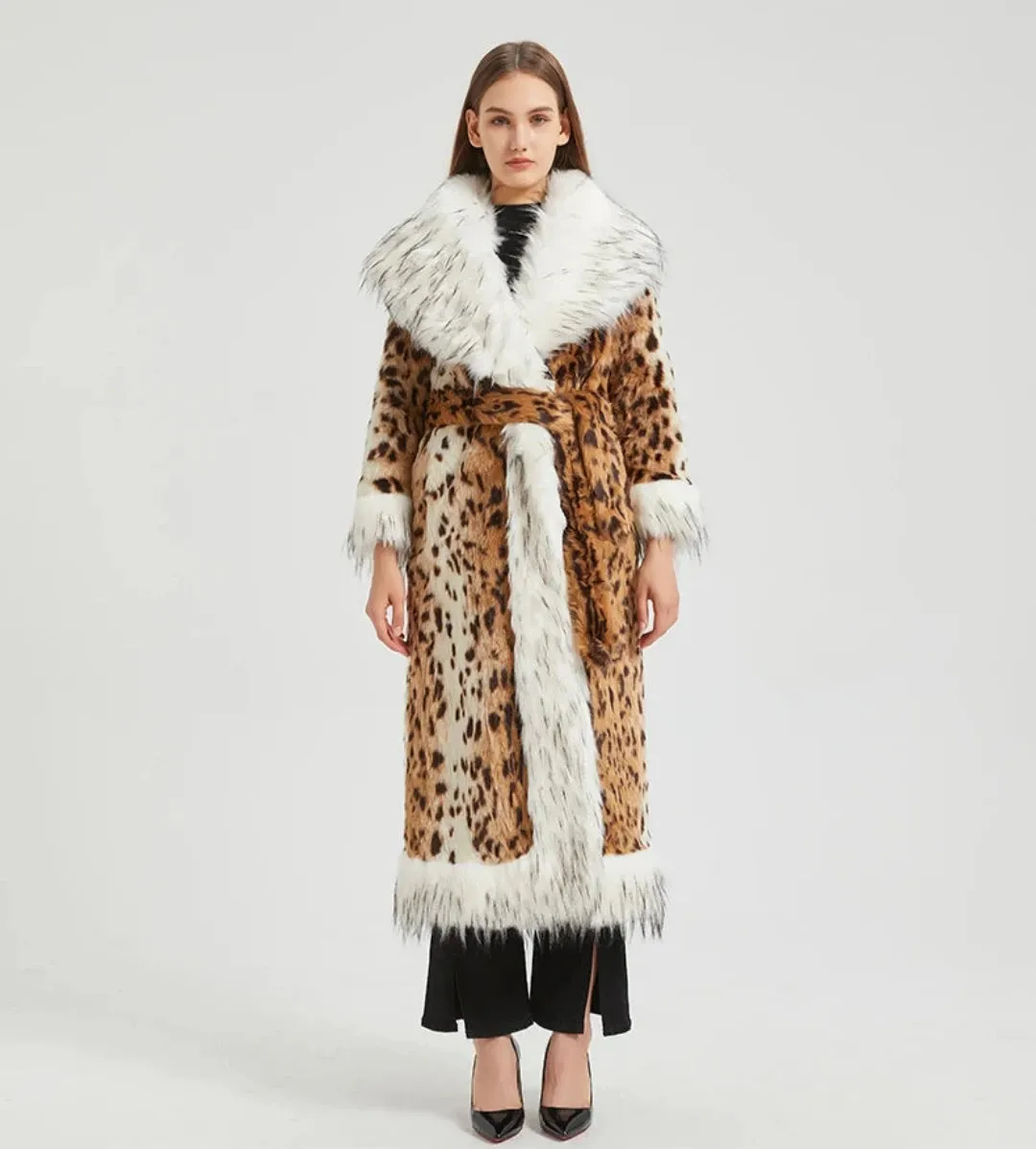 Women's Elegant Faux Mink Fur Extra Long Coat