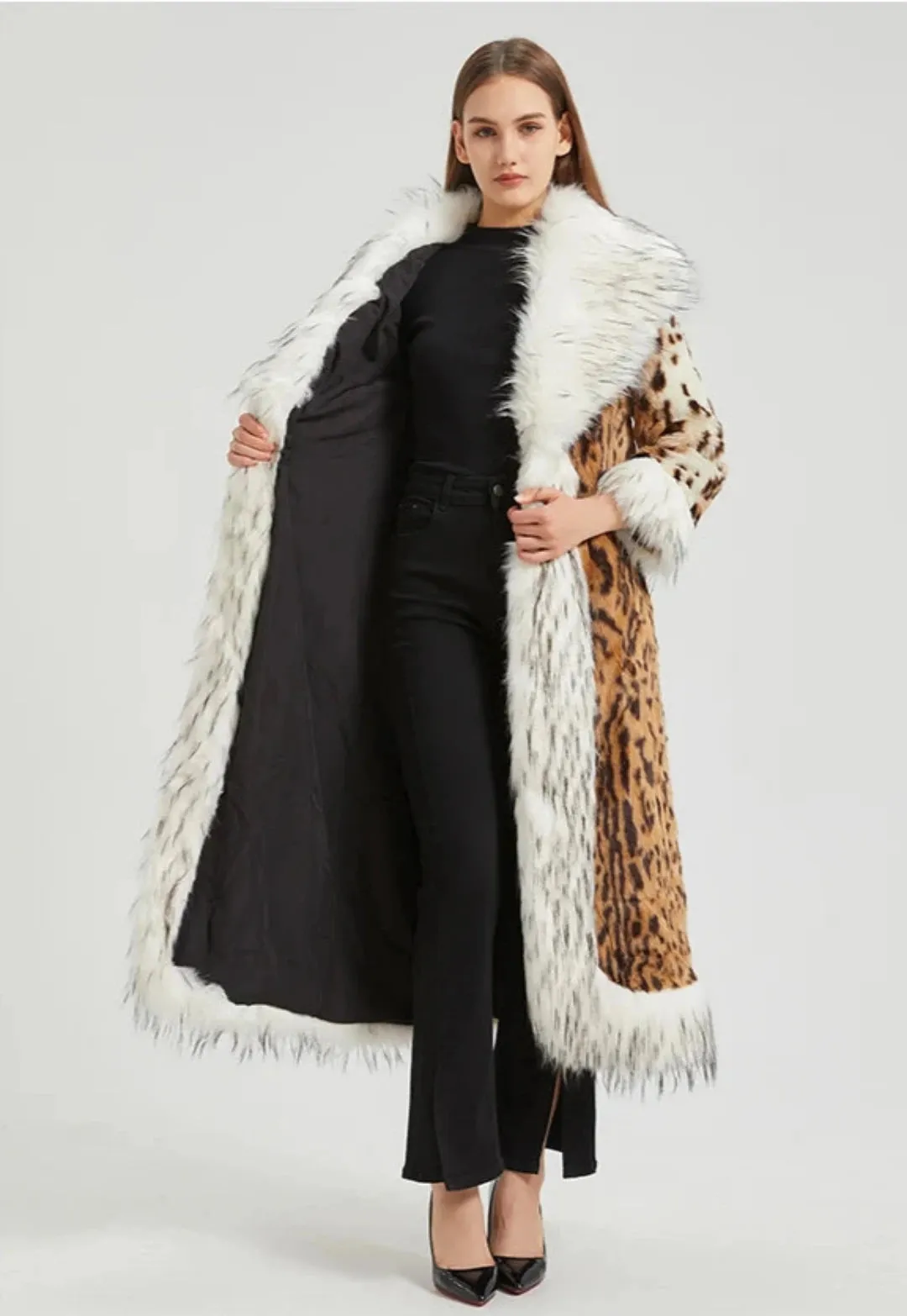 Women's Elegant Faux Mink Fur Extra Long Coat