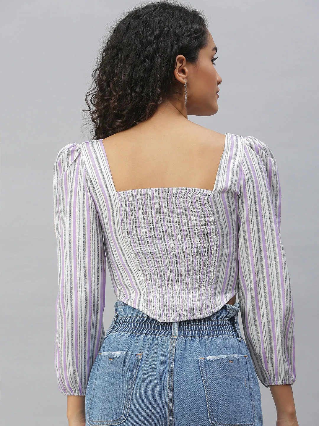 Women's Purple Striped Crop Tops