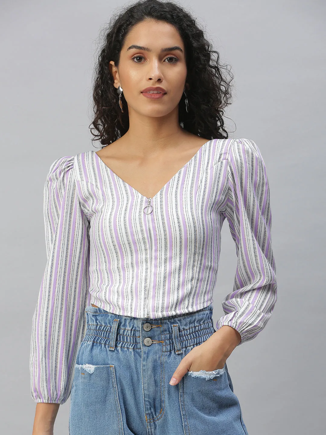 Women's Purple Striped Crop Tops