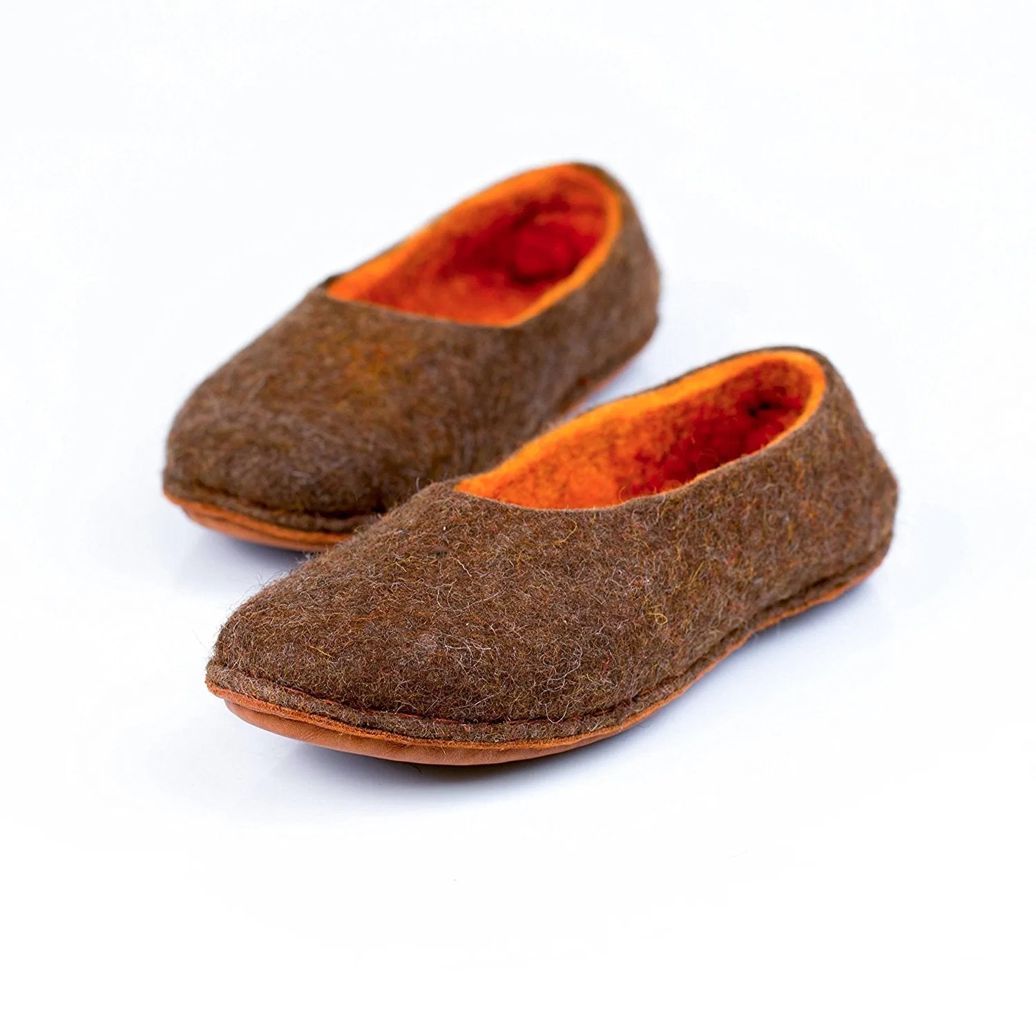 Women's Sheep & Alpaca Wool Slippers - Brown/Orange